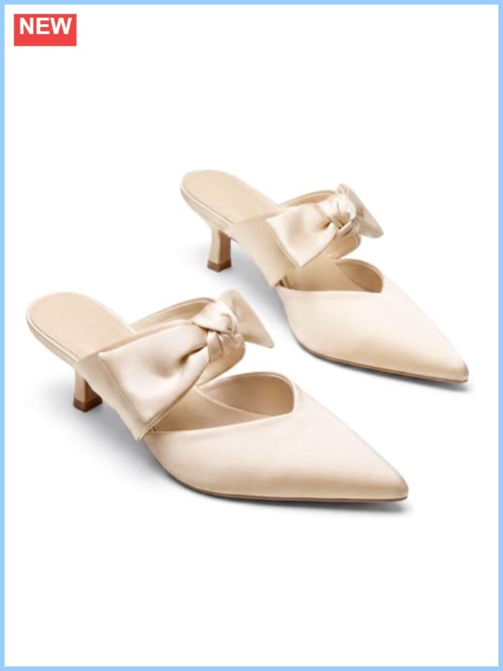 Satin Kitten Heel Mules Bow Strap Pointed Toe Slip On Dress Shoes